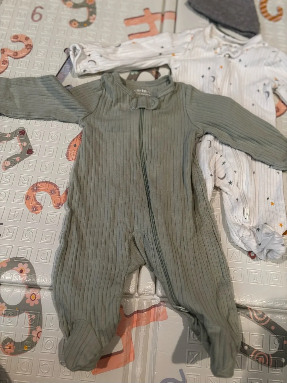Carter's Baby Ribbed Green One-Piece & White Star Sleep N Play Set
